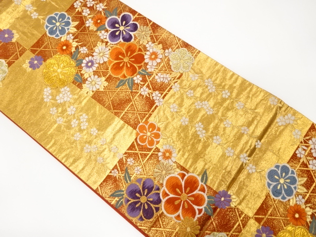 変わり市松に枝垂れ桜模様織り出し袋帯